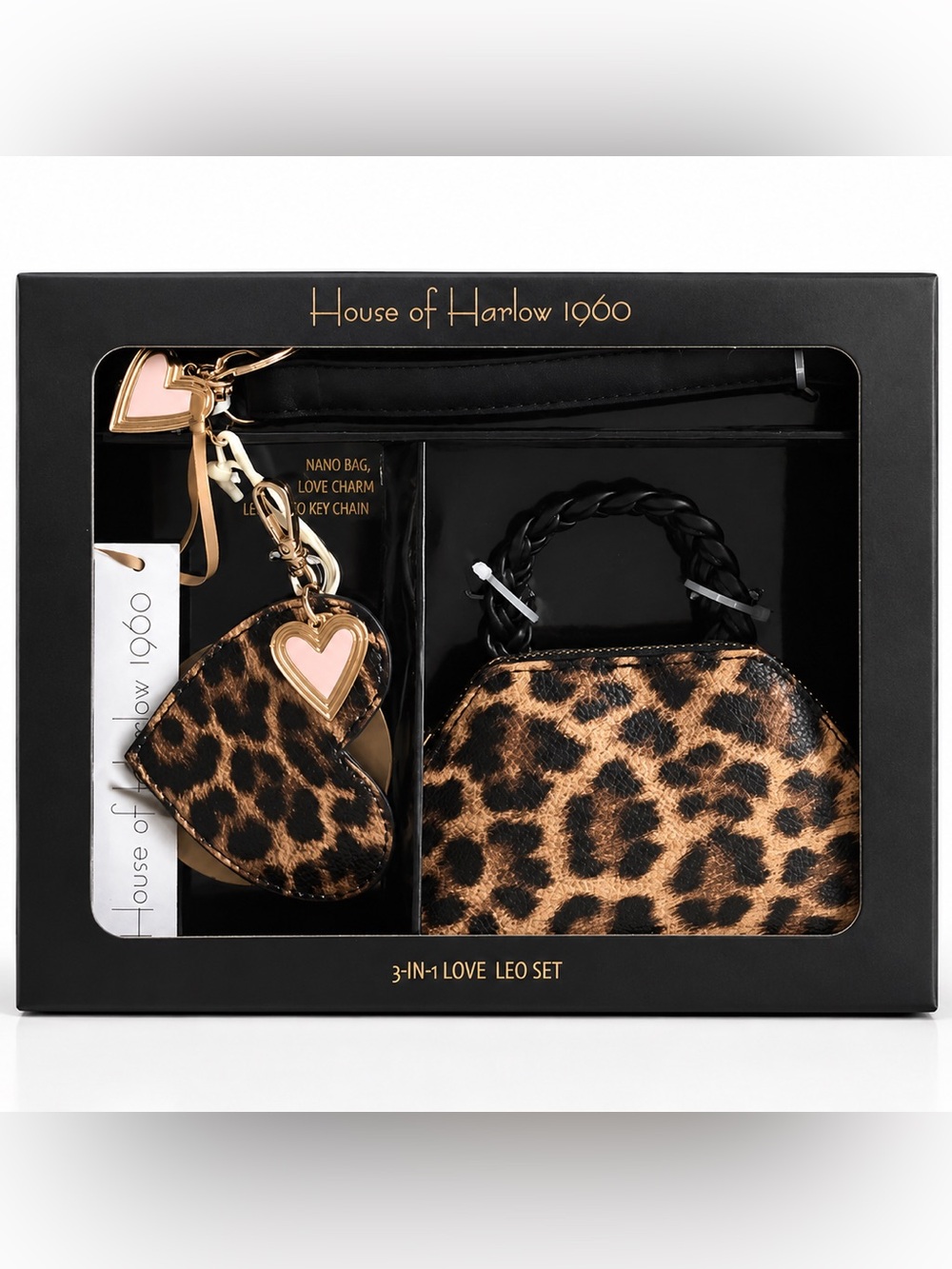 House of Harlow 1960 NWT 3-in-1 Set Leopard Love Leo Nano Bag Charm Keychain
